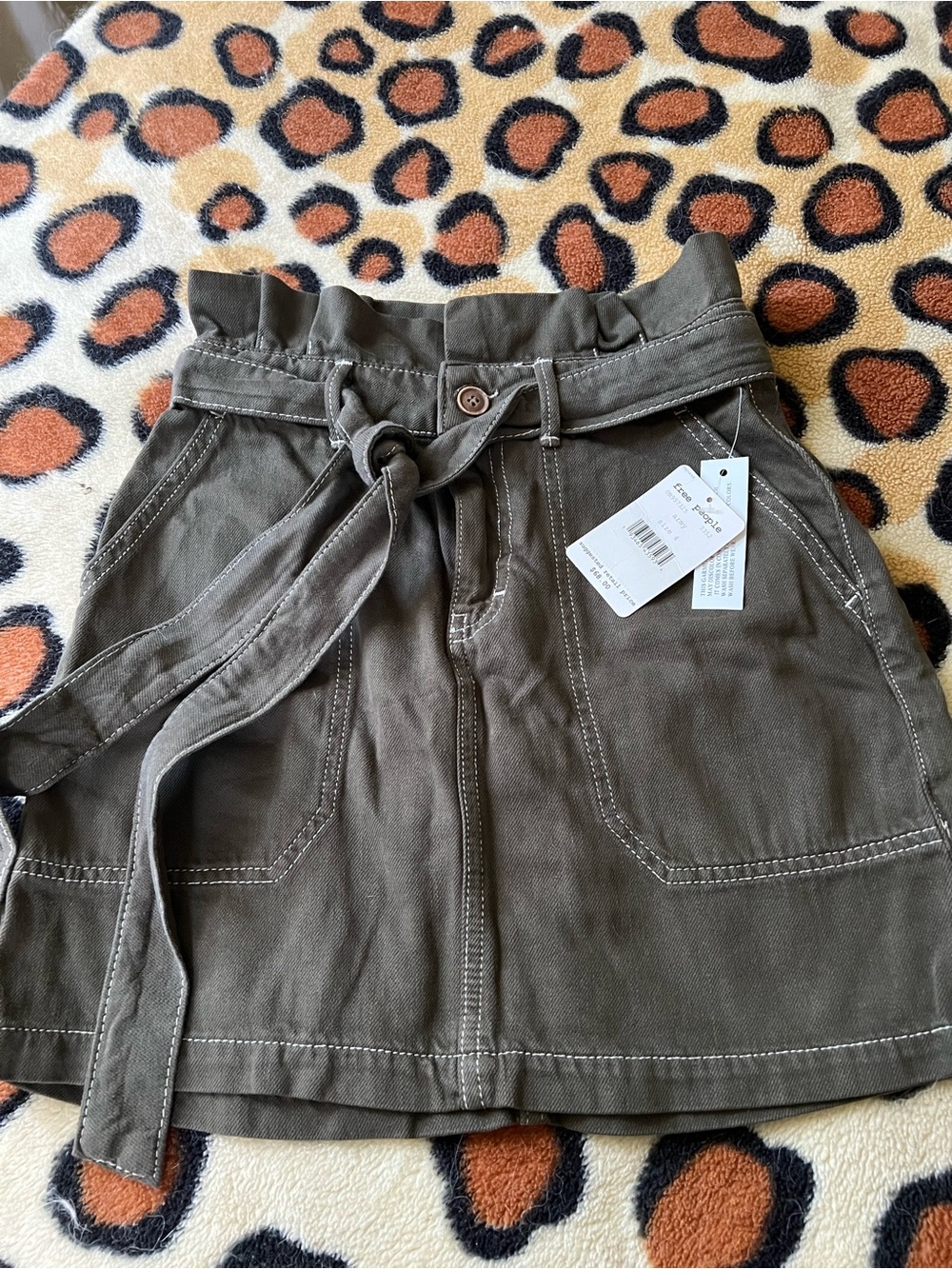 Free People Army Green Skirt with Contrast Stitching - Picture 2 of 4